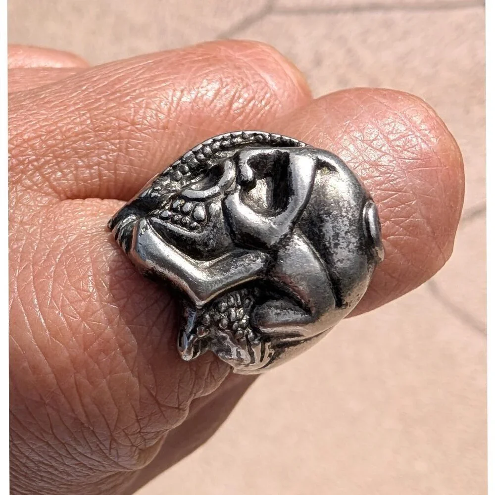 Vintage Silver Skull Ring Abstract Biker Style size 8 Gothic Chunky Adjustable